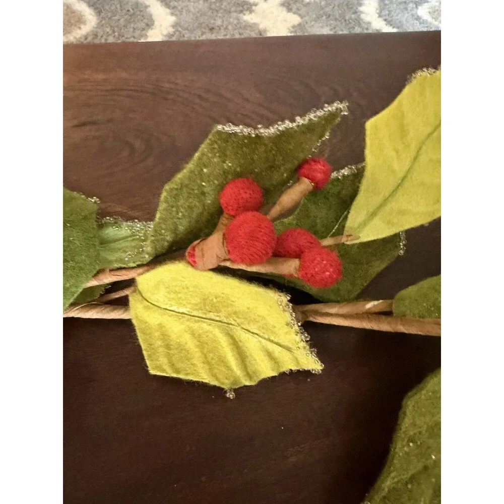 4 Feet Felt Berry Holly Garland Christmas Holiday Decor Decoration Set of 5